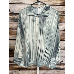Wynn Layers Green White Button Up Career Top Size Small